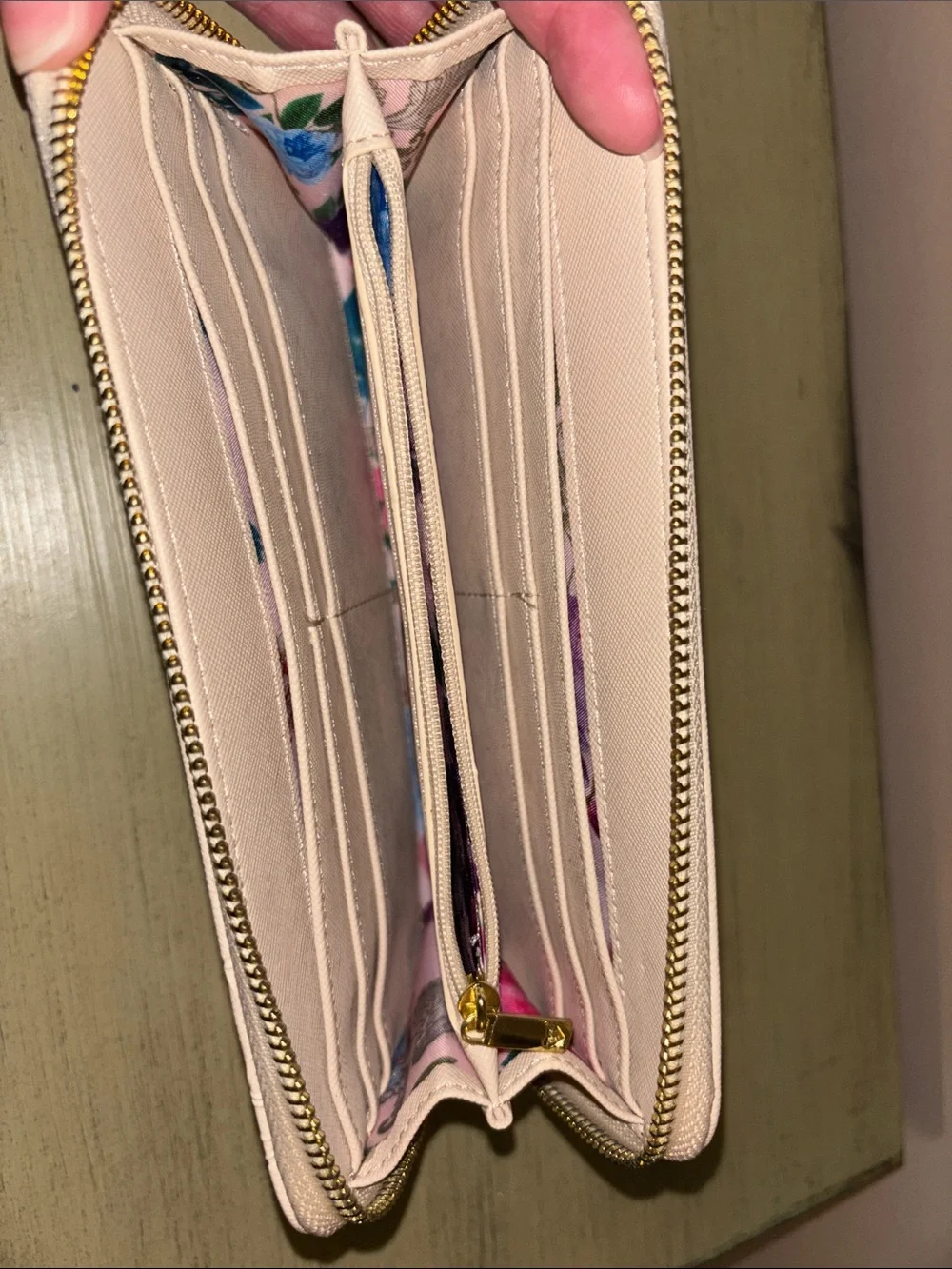 Disney Beauty and the Beast Light Pink Zip Wallet with Gold Accents
